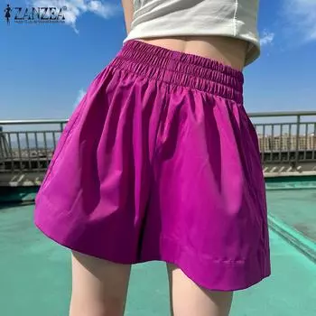 ZANZEA Women Summer Elastic Waist Pocket Homewear Shorts M зелёный