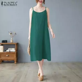 ZANZEA Women Summer Loose Casual Sleeveless Slip Dress