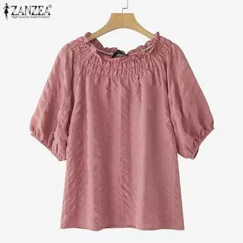 ZANZEA Women Summer Loose Round Neck Half Sleeve Casual Blouse M