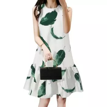 ZANZEA Женское летнее повседневное платье без рукавов с круглым вырезом и принтом M хаки