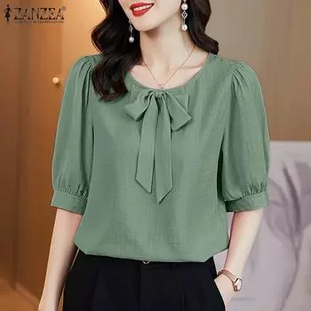 ZANZEA Women Summer Round Neck Half Sleeve Loose Blouse 3XL розовый