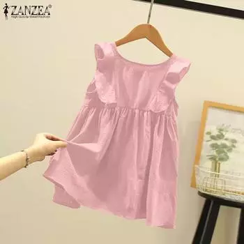 ZANZEA Women Summer Round Neck Ruffle Sleeve Tanks 4XL жёлтый