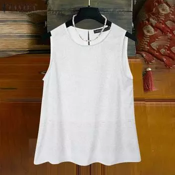 ZANZEA Женские летние майки без рукавов с круглым вырезом и принтом из кружева L темно-синий