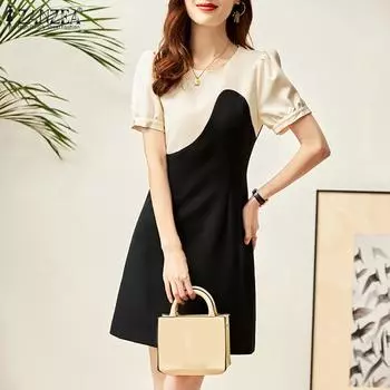 ZANZEA Женское летнее повседневное платье в стиле пэчворк с коротким рукавом 4XL зелёный