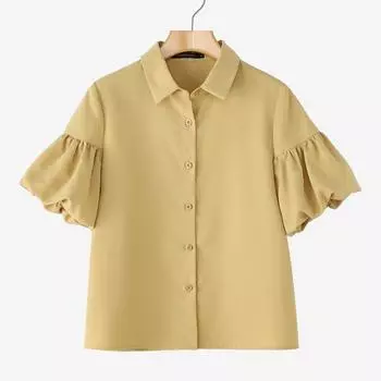 ZANZEA Women Summer Turn Down Collar Puff Short Sleeve Blouse 4XL