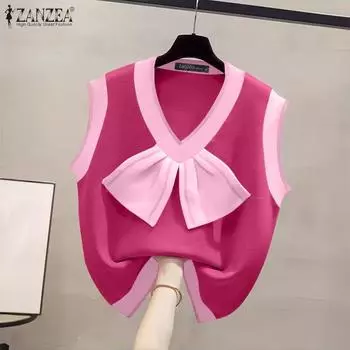 ZANZEA Women Summer V-Neck Casual Sleeveless Tank Tops S коричневый