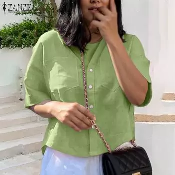 ZANZEA Women Turn Down Collar Loose Button Half Sleeve Blouse S