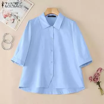 ZANZEA Women Turn Down Collar Loose Casual Half Sleeve Blouse S розовый