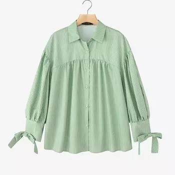 ZANZEA Women Turn Down Collar Loose Long Sleeve Stripe Blouse S зелёный