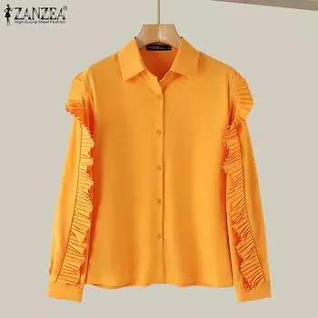 ZANZEA Women Turn Down Collar Splice Long Sleeve Casual Button Blouse S белый