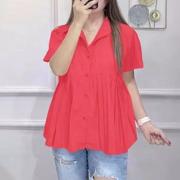 ZANZEA Women Turn Down Collar Summer Casual Short Sleeve Blouse S