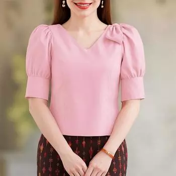 ZANZEA Women V-neck Solid Color Casual Short Sleeve Blouse S