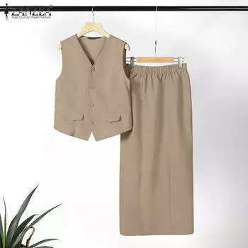 ZANZEA Женские топы и юбки, летние комплекты из двух частей 4XL темно-синий