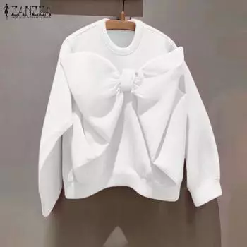 ZANZEA Women Vintage Round Neck Long Sleeve Knitted Pullover Sweatshirts S белый