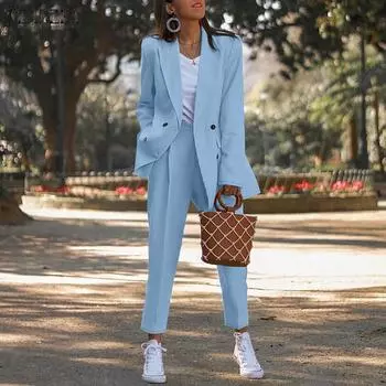 ZANZEA Женский кардиган, топы и брюки, повседневный комплект из двух предметов S чёрный