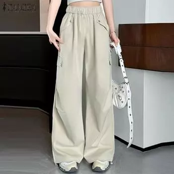 ZANZEA Womens Casual Elastic Waist Loose Cargo Pants S чёрный