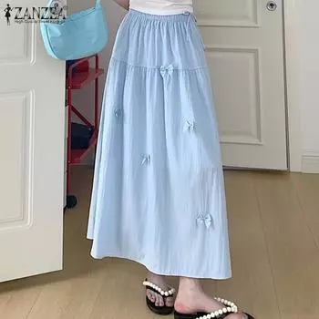 ZANZEA Женские повседневные свободные праздничные длинные юбки с эластичной талией XL синий