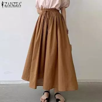 ZANZEA Женская повседневная однотонная свободная юбка с эластичным поясом и завязкой для дома S чёрный