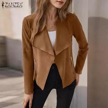 ZANZEA Womens Casual Lapel Collar Long Sleeve Cardigan Jackets S чёрный