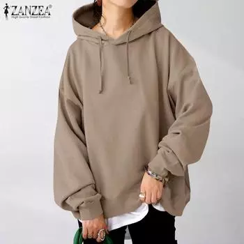 ZANZEA Womens Casual Long Sleeve Loose Pullover Hoodies Sweatshirts S чёрный