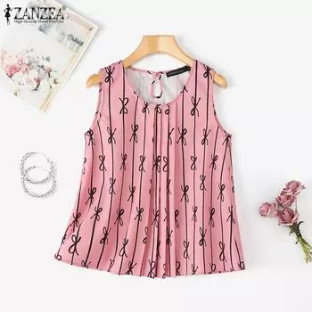 ZANZEA Womens Casual O-neck Sleeveless Summer Print Tank Tops S