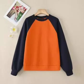ZANZEA Womens Casual Patchwork Long Sleeve Pullover Sweatshirts S оранжевый