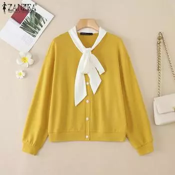 ZANZEA Womens Casual Round Neck Loose Long Sleeve Blouse S фиолетовый
