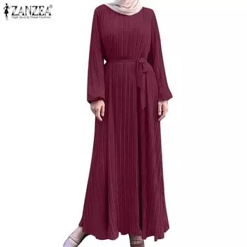 ZANZEA Womens Casual Round Neck Loose Long Sleeve Dress M чёрный