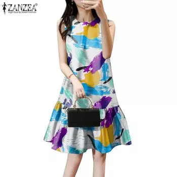 ZANZEA Женское повседневное летнее платье-майка без рукавов с круглым вырезом L оранжевый