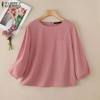 ZANZEA Womens Casual Round Neck Summer 3/4 Sleeve Blouse S чёрный