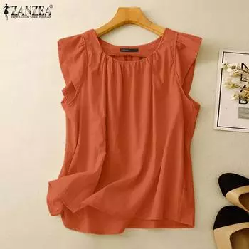 ZANZEA Женские повседневные летние майки без рукавов с круглым вырезом 5XL оранжевый