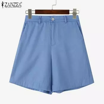 ZANZEA Womens Casual Solid Color Loose Summer Short Pants S синий