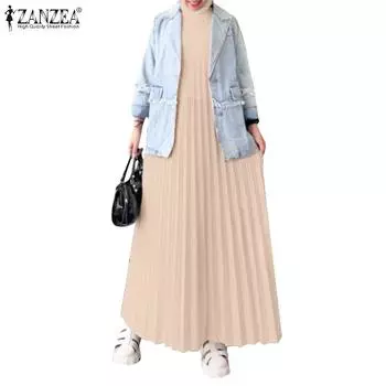 ZANZEA Womens Casual Stand Collar Loose Sleeveless Long Dress M чёрный