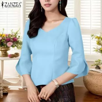 ZANZEA Womens Casual Summer Slit 3/4 Sleeve Loose Blouse 3XL