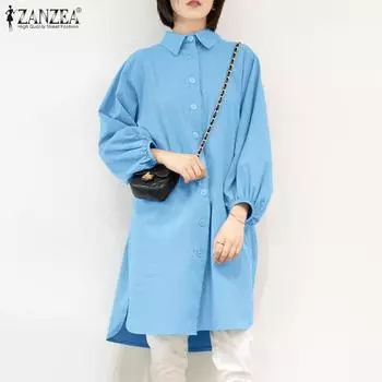 ZANZEA Womens Casual Turn Down Collar Long Sleeve Loose Blouse Shirt S розовый