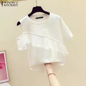 ZANZEA Womens Fashion Round Neck Off Shoulder Short Sleeve T-Shirt