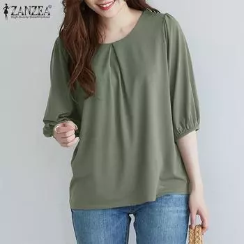 ZANZEA Womens Half Sleeve Round Neck Loose Blouse M зелёный
