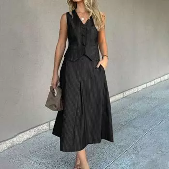 ZANZEA Womens Sleeveless Vest Tops and Skirts Summer Two Piece Suit Sets S чёрный