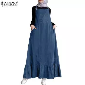 ZANZEA Womens Square Collar Sleeveless Casual Straps Dress S чёрный