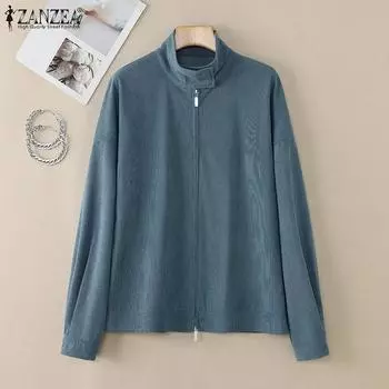 ZANZEA Womens Stand Collar Casual Long Sleeve Zipper Blouse S чёрный
