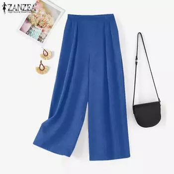 Женские летние брюки свободного кроя с эластичной резинкой на талии ZANZEA M синий