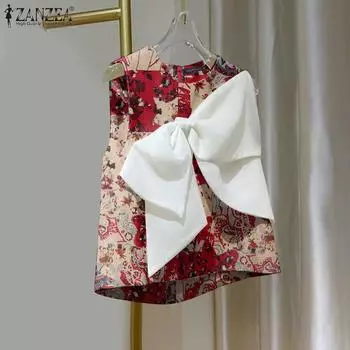 ZANZEA Womens Summer Fashion Round Neck Floral Print Tie Tanks