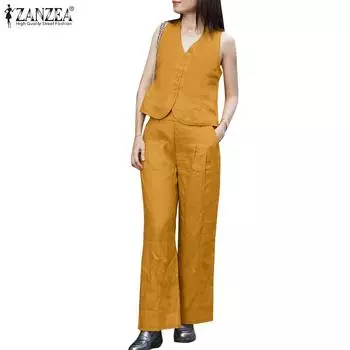 ZANZEA Womens Tank Tops and Pants Casual Two Piece Sets