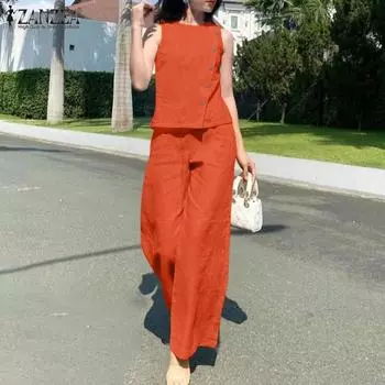 ZANZEA Womens Tank Tops and Pants Casual Two Piece Suit Sets