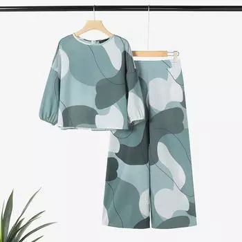 ZANZEA Женская блузка и брюки Летний повседневный комплект из двух предметов с брюками XL синий