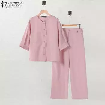 ZANZEA Женская блузка и брюки повседневные комплекты из двух предметов