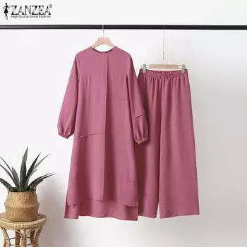 ZANZEA Женская блузка и брюки повседневный брючный костюм из двух предметов