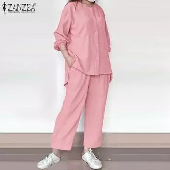 ZANZEA Женская блузка и брюки повседневный комплект из двух предметов