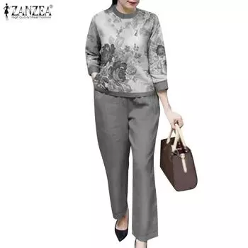 ZANZEA Женская блузка и брюки повседневный комплект из двух предметов M жёлтый