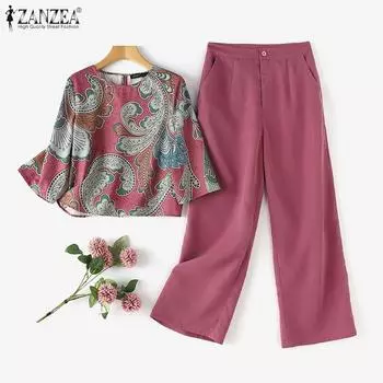 ZANZEA Женская блузка и брюки повседневный комплект из двух предметов S жёлтый